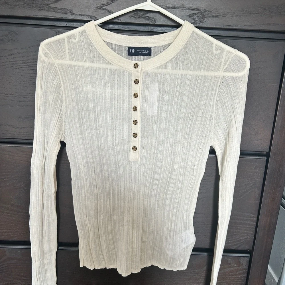 Sheer Rib Henley Sweater - Picture 5 of 8
